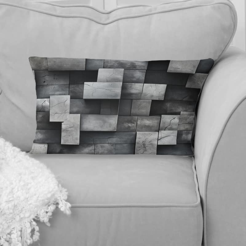 Designart "Architectural Concrete Wall Illusion I" Brick Printed Throw Pillow - 12 x 20