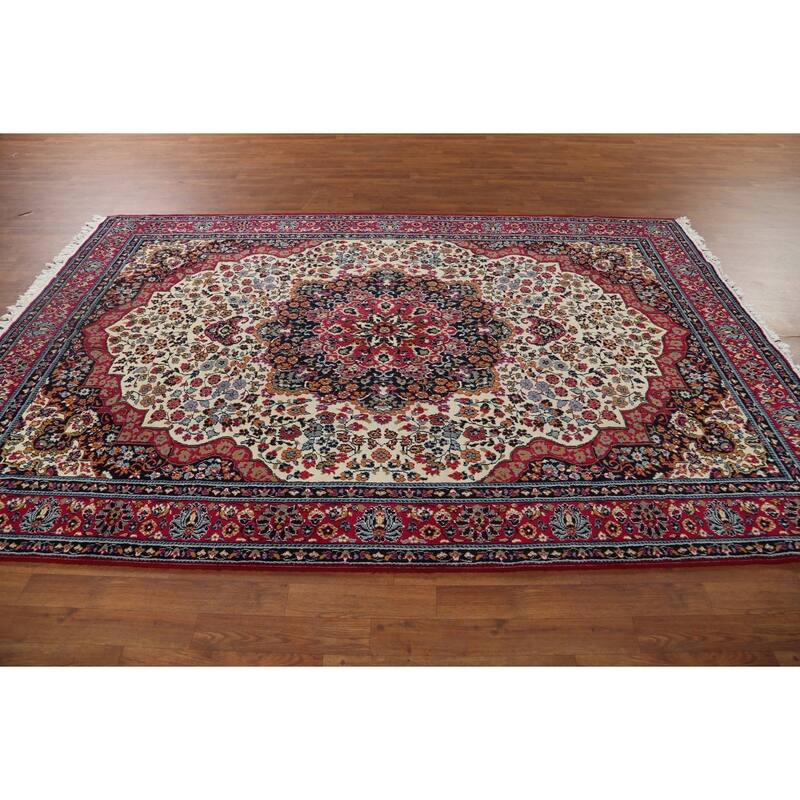 Floral Ivory Mashad Turkish Rug Machine Made Carpet - 6'4" x 9'6"