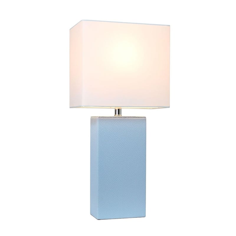 Leather Table Lamp with White Fabric Shade
