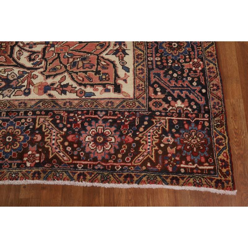 Hand Knotted Oriental 100% Wool Carpet Traditional Floral Red Heriz Area Rug - 11' 2'' X 8' 2''
