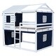 preview thumbnail 24 of 37, Full Size Solid Wood House Bunk Bed with Tent & Ladder