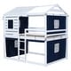 preview thumbnail 1 of 15, Full Wood Playhouse Bunk Bedframe with Tent, Noise Free, Blue