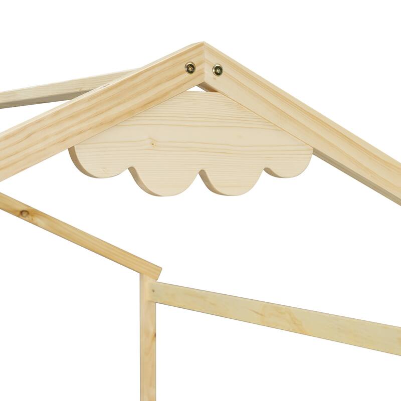 Double Twin House-Style Floor Bed with Fence,Guardrails