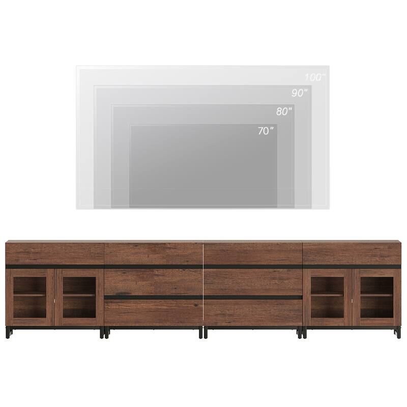 4-in-1 TV Stand for 120" TVs, Modern Console with Glass Doors & 8 Drawers