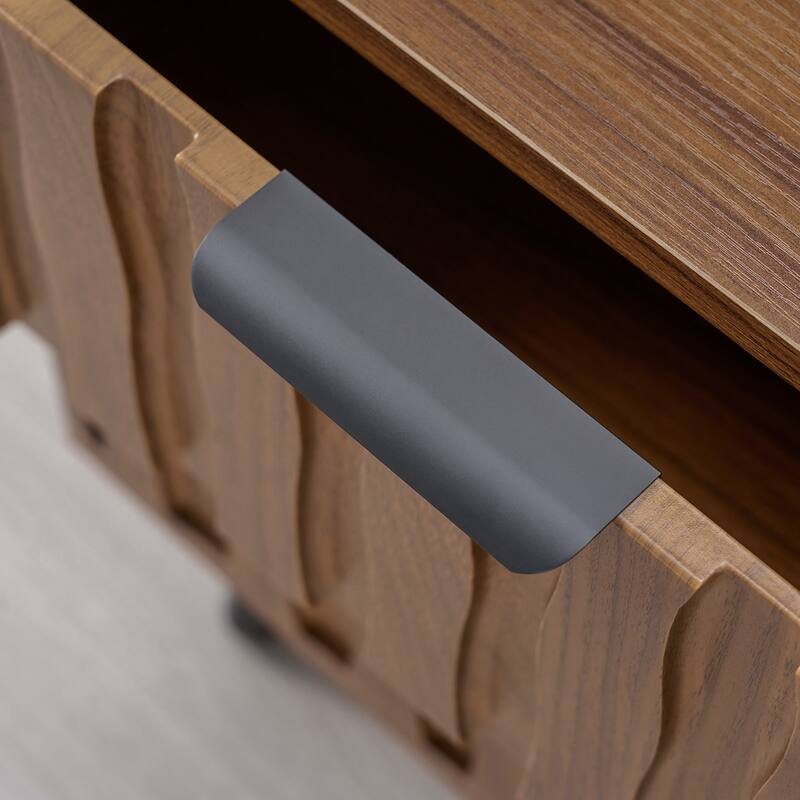 Mid-Century Modern Nightstand, Fluted End Table Drawer & Open Storage