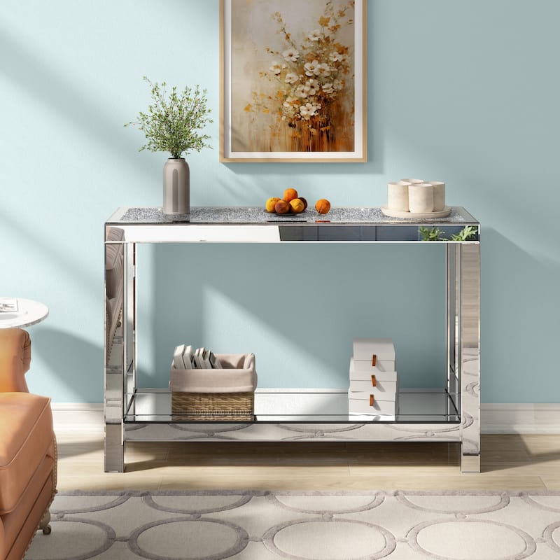 Modern Console Table with Shelf - Clear