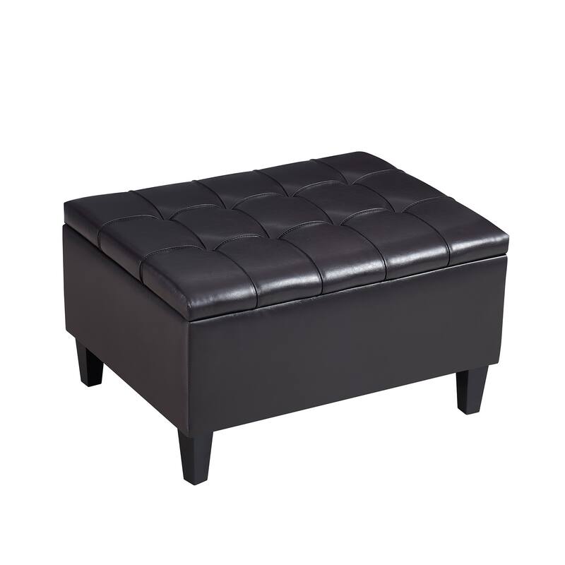 Large Mid-Century Tufted Faux Leather Storage Ottoman