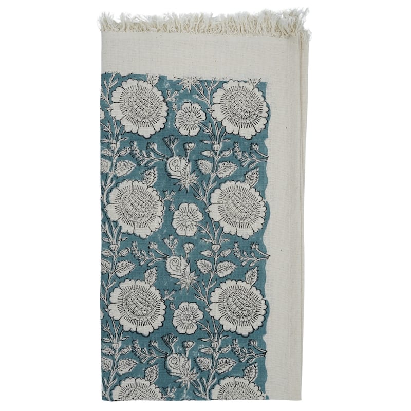 Fabdivine Honeycomb or Waffle Weave Hand Block Floral Print Hand Towel, Kitchen Gift Use