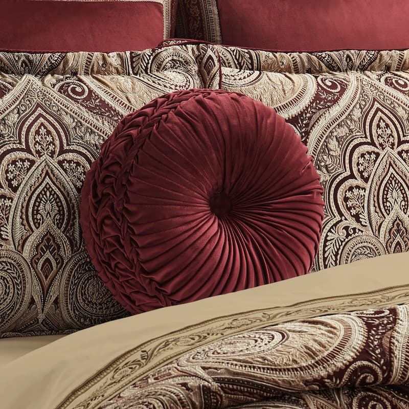 J. Queen New York Calistoga Tufted Round Decorative Throw Pillow - Accent - Polyester - Crimson