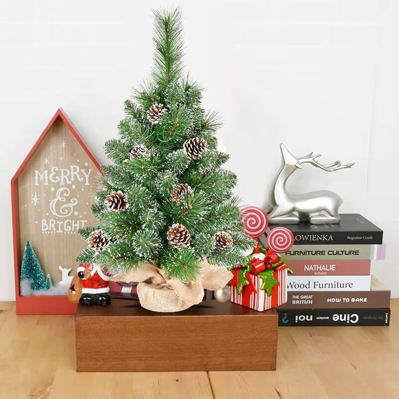 2FT Prelit Christmas Tabletop Tree with Pine Needle & 30 Warm White LED Lights