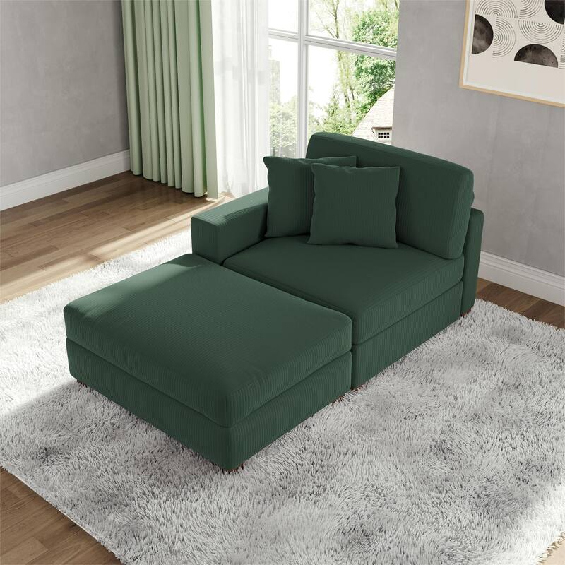 Corduroy Chaise Lounge Sofa with Ottoman for Living Room