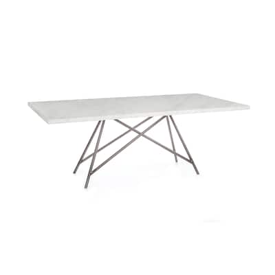 Levi 80 Inch Rectangular Carrara Marble Dining Table, Steel Legs, Chrome