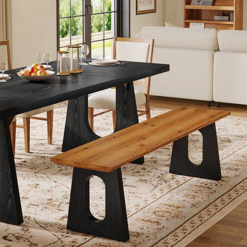 Solid Wood Bench, Rustic Wooden Kitchen Dining Seat with Storage Space for Dining Room