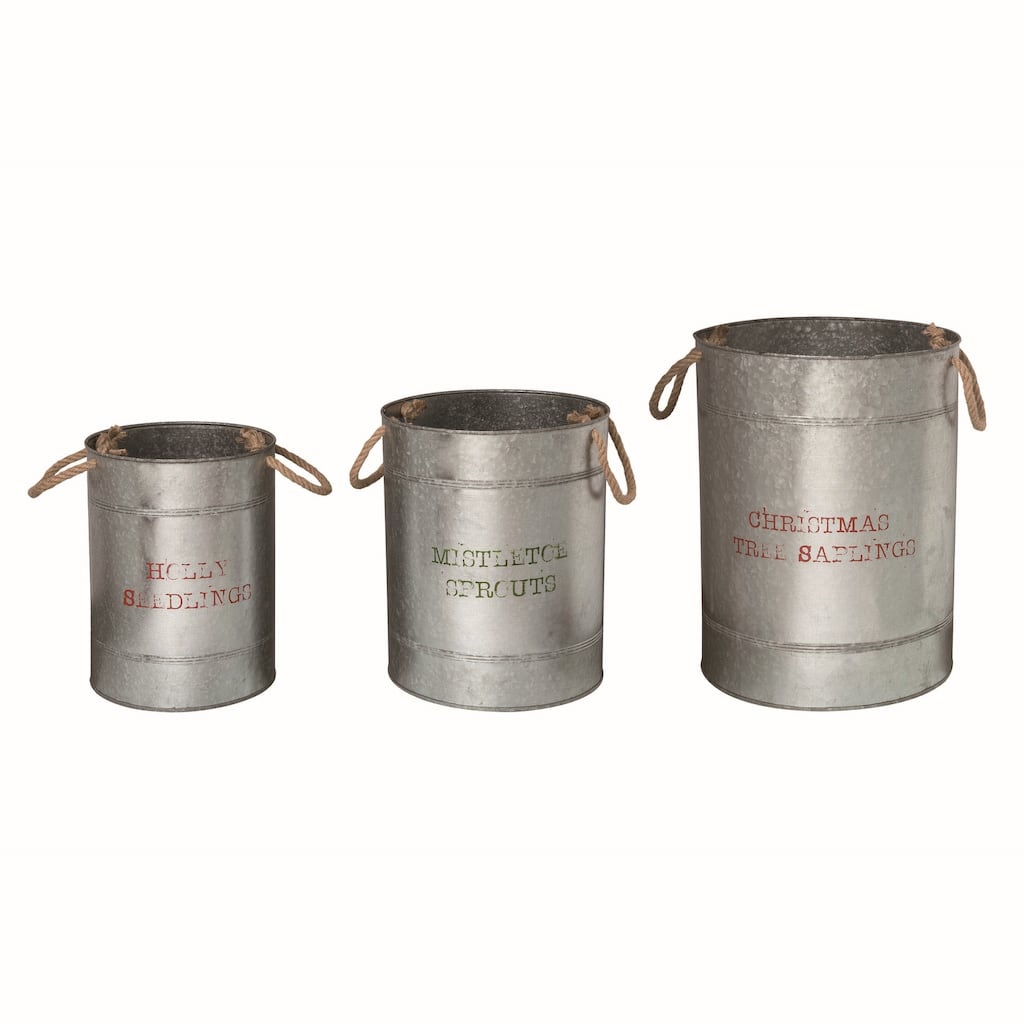 Transpac Metal 15.75 in. Gray Christmas Buckets with Rope Handles Set of 3