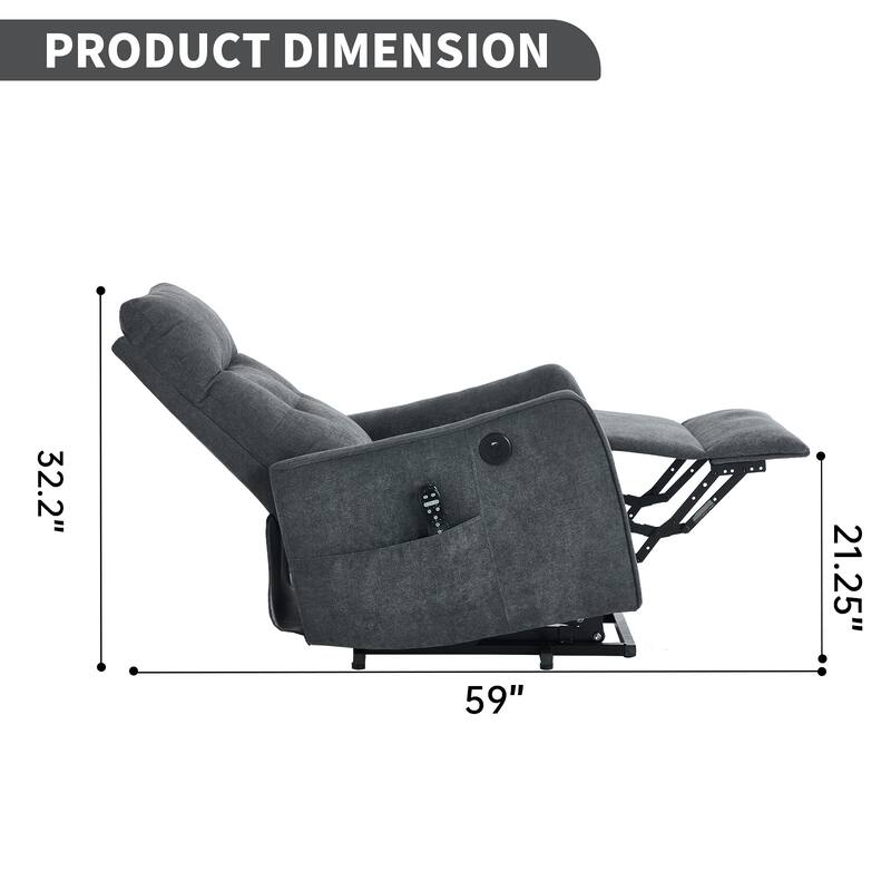 Chenille Single Motor Power Lift Recliner Chair with Massage and Heat for Elderly, Heavy Duty Motion Mechanism and One USB