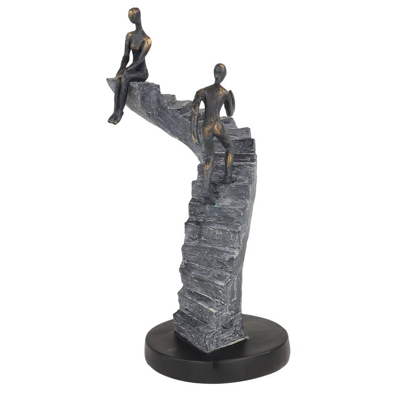 Black Polystone Modern Sculpture People 14 x 8 x 3 - 8 x 3 x 14
