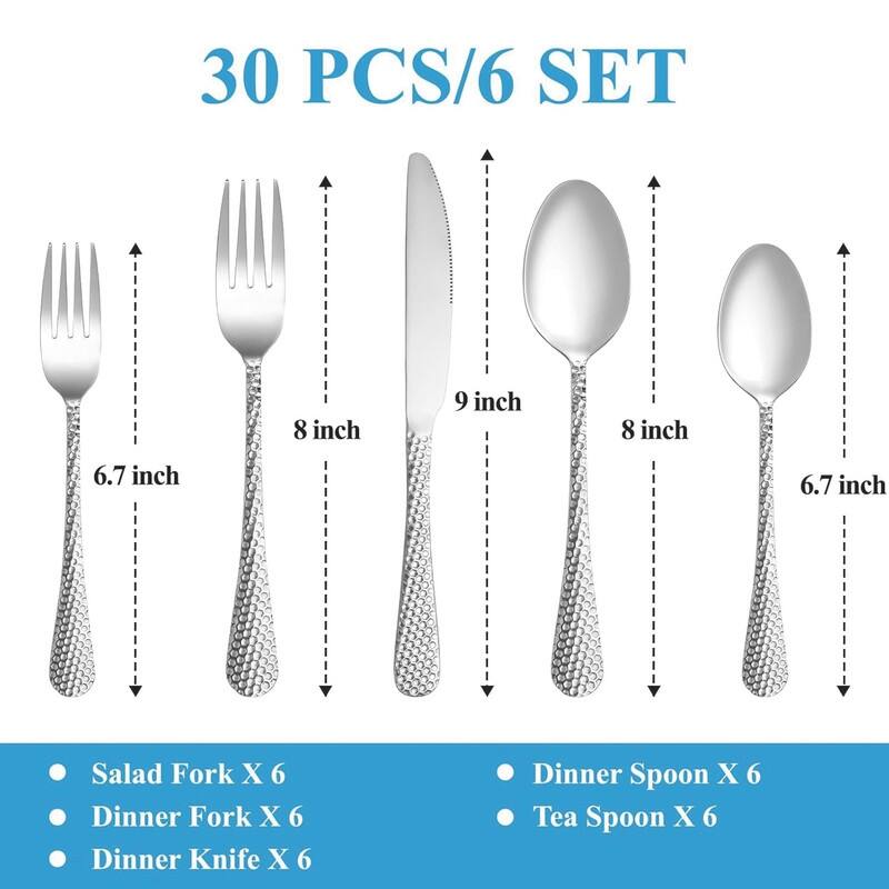 30 Pcs Silverware Set Service for 6, Cutlery Utensil Set