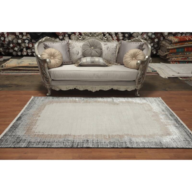 Machine Made Oriental Polyester Carpet Modern Geometric Beige & Ivories Modern Area Rug - 7' 7'' X 4' 10''
