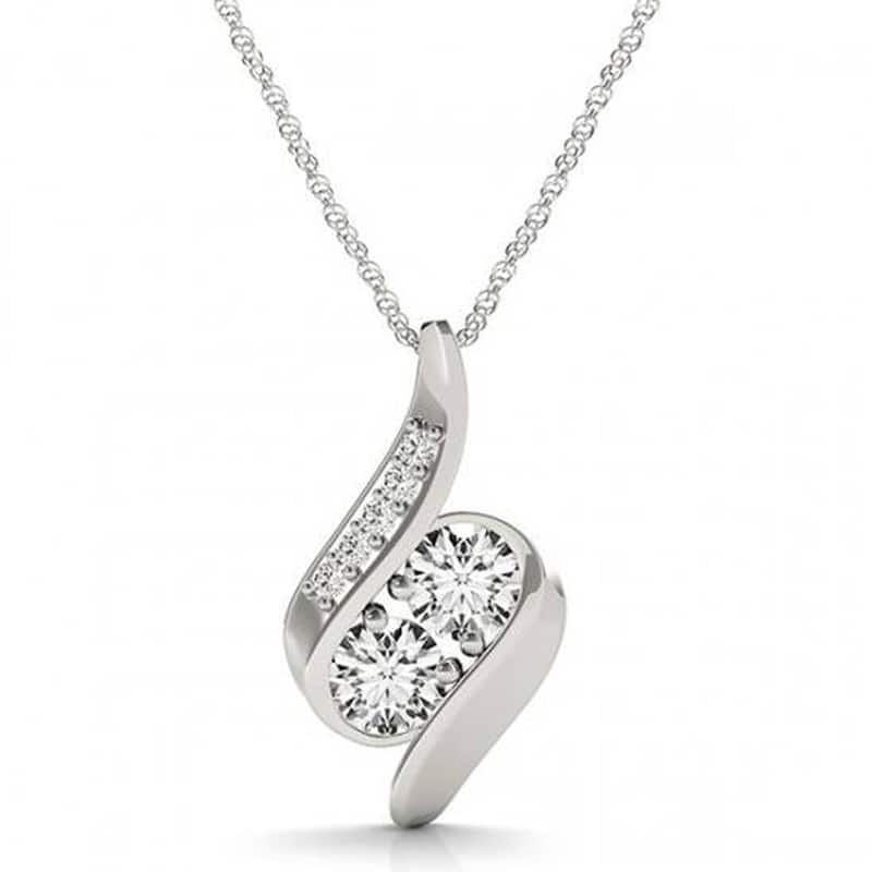 1ct Forever Us Two Stone Natural Diamond Pendant Necklace 18" White Gold