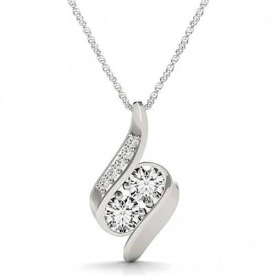 1ct Forever Us Two Stone Natural Diamond Pendant Necklace 18" White Gold