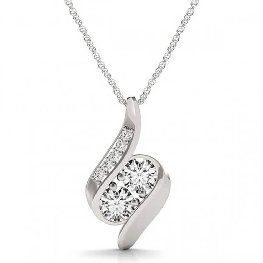 1ct Forever Us Two Stone Natural Diamond Pendant Necklace 18" White Gold