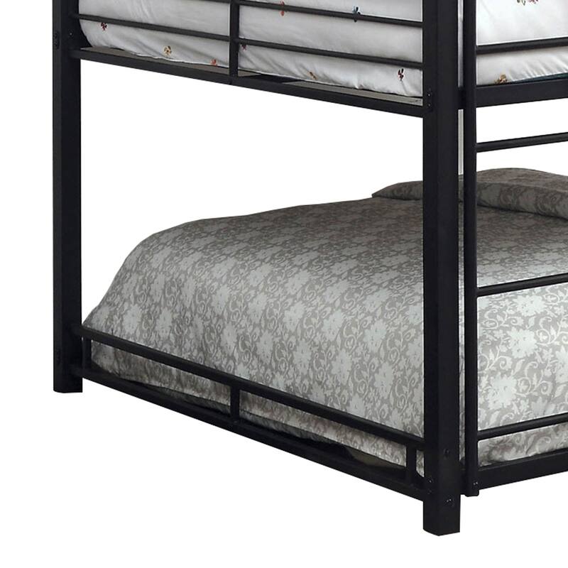 Queen Triple Bunk Bed with Ladder - Metal Frame - 2 Ladders & Guard Rails - Black Finish