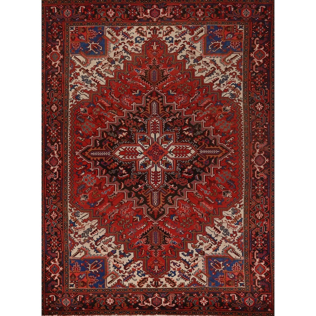 Hand Knotted Oriental 100% Wool Carpet Traditional Medallion Red Heriz Area Rug - 10' 10'' X 8' 1''