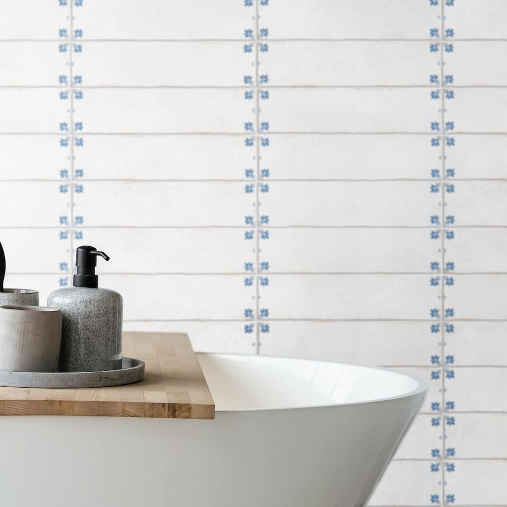 Merola Tile Crackle White Decor 2-7/8" x 11-7/8" Ceramic Wall Tile