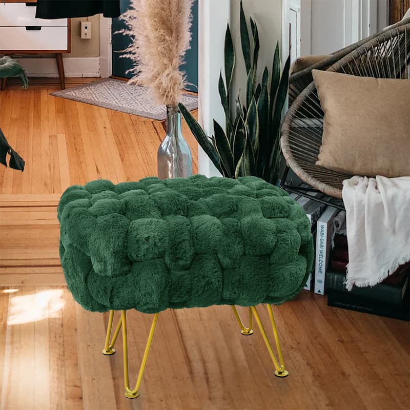 Soft Fauxfur Pouf Stool Ottoman Fuzzy Entryway Bench Seat 27"x20"x19"