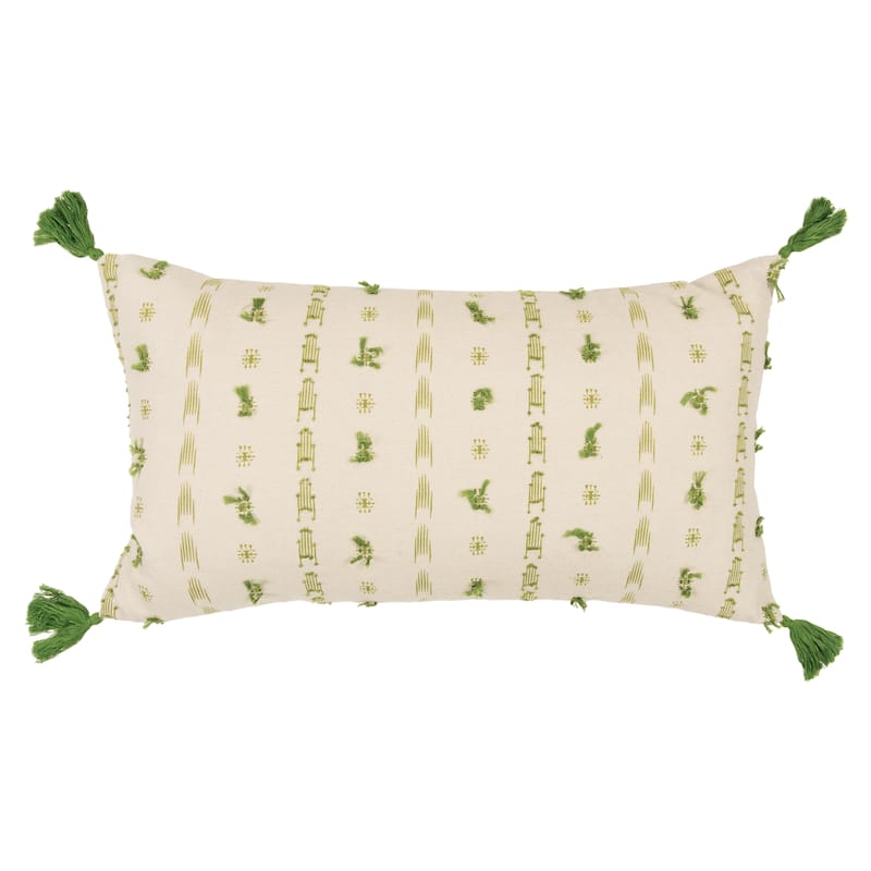 Rizzy Home Hand-crafted Tassel Striped Throw Pillow - Green