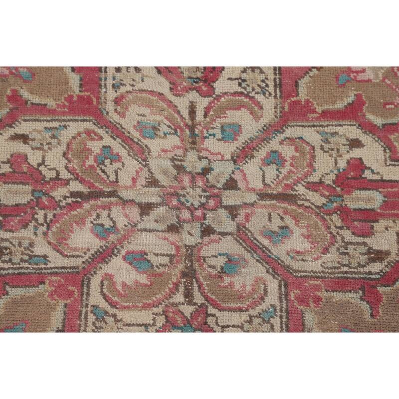 Pink Distressed Tabriz Persian Vintage Area Rug Handmade Wool Carpet - 9'9" x 12'11"