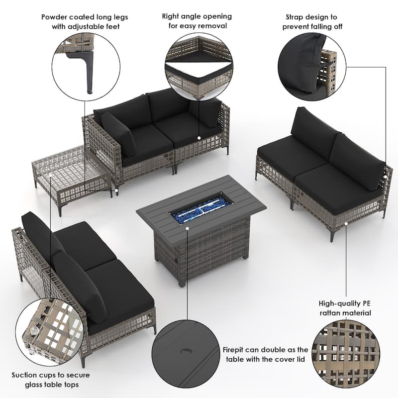 6 - Person Outdoor Sectional Seating Group with Fire Pit