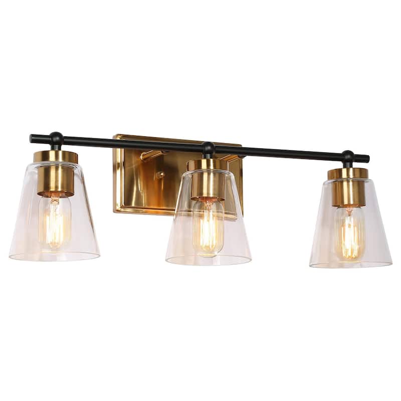 Modern 3/4-Light Black Gold Bathroom Vanity Lights Cone Glass Wall Sconce