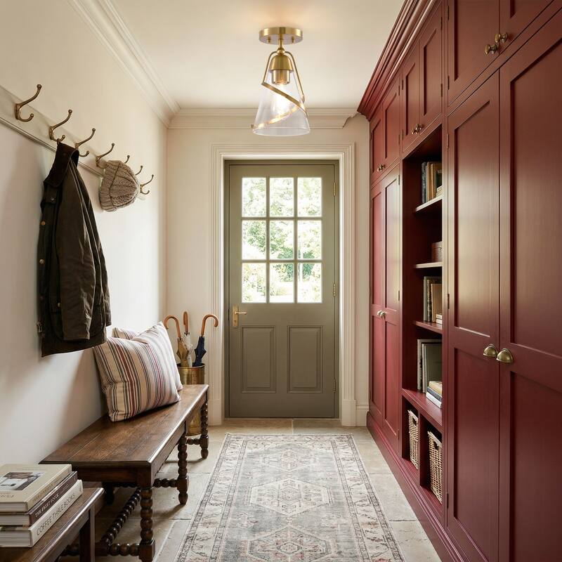 7" Modern Seeded Glass Gold Dimmable Small Semi-Flush Mount Ceiling Light