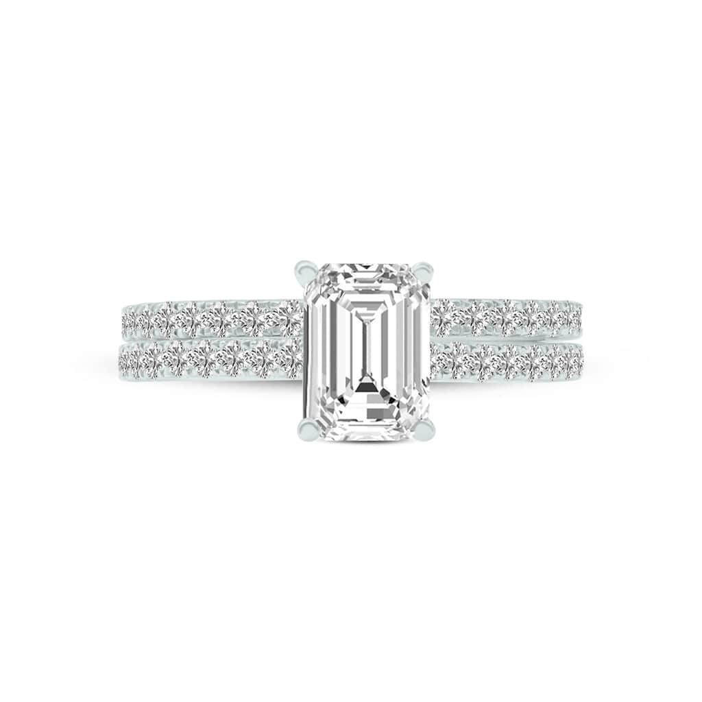 Marquee 3.80 CTW Center Emerald Cut Lab Grown Diamond Engagement Ring Set in 14Karat White Gold