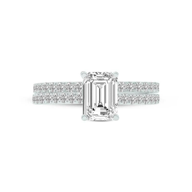 Marquee 3.80 CTW Center Emerald Cut Lab Grown Diamond Engagement Ring Set in 14Karat White Gold