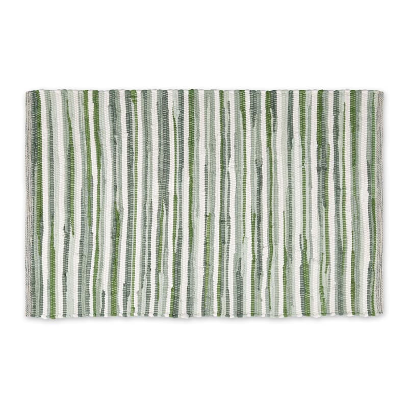 Stonewash Blue Slim Stripe Cotton Chindi Rug 2Ft 3Inx6Ft - Jade