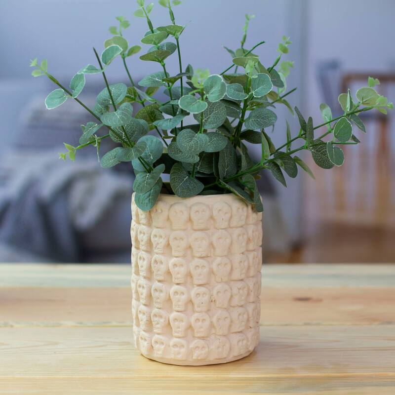 Novica Handmade Rows Of White Skulls Ceramic Flower Pot