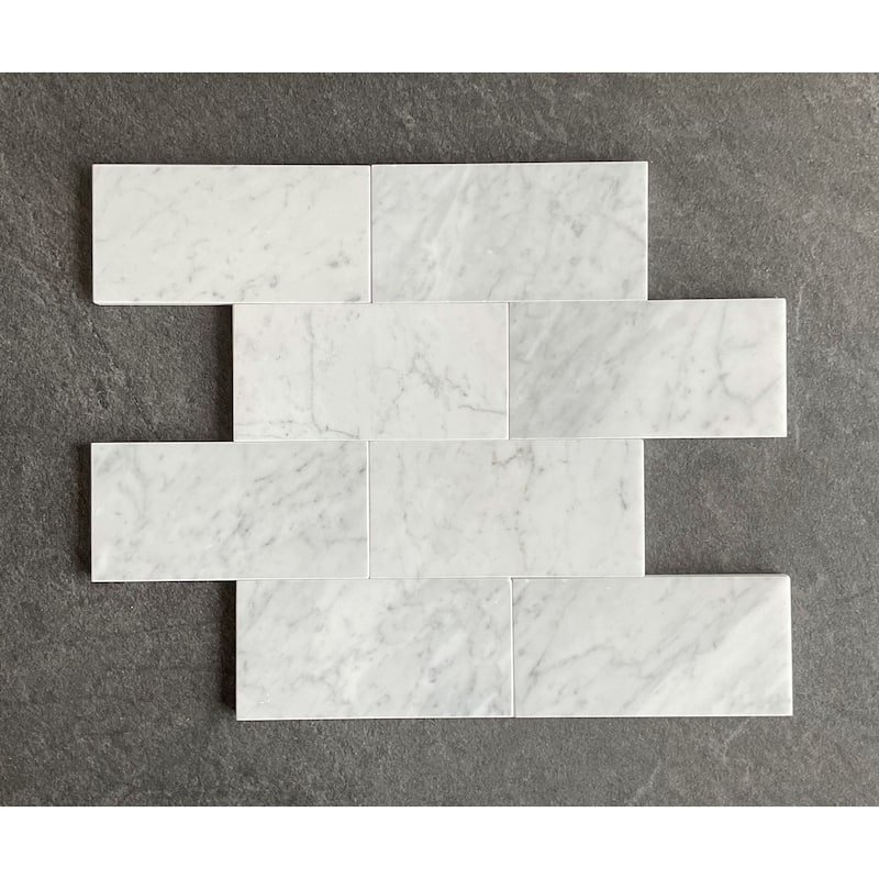 White Carrara Polished 3 x 6 Subway Wall and Floor Tiles - Case (8 Square Feet)