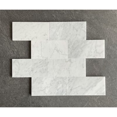 White Carrara Polished 3 x 6 Subway Wall and Floor Tiles - Case (8 Square Feet)