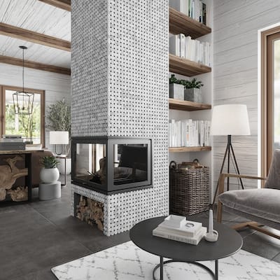 Apollo tile 12 x 12 Heritage Polished White Bianco Carrara, Eastern Black Marble Tile (5 sq ft/case) - 5 Pack