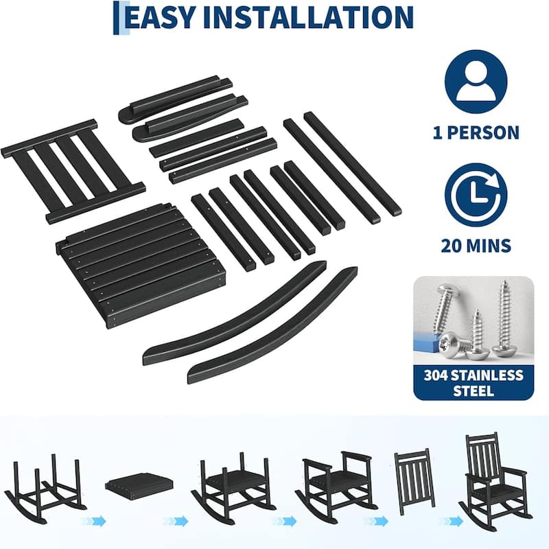 Outdoor Rocking Chair Set of 2 HDPE High-Back Rockers