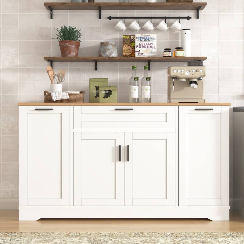 Modern Sideboard Kitchen Island with Drawer & Pull-Out Rack, Buffet Cabinet Storage Cabinet for Dining Room & Entryway