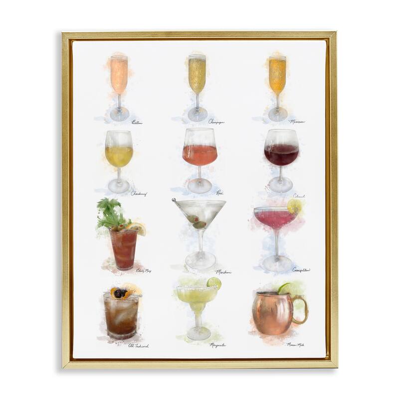 Stupell Soft Artisanal Cocktails Menu Framed Floater Canvas Wall Art Design By Matthew Piotrowicz - 25 x 31 - Gold