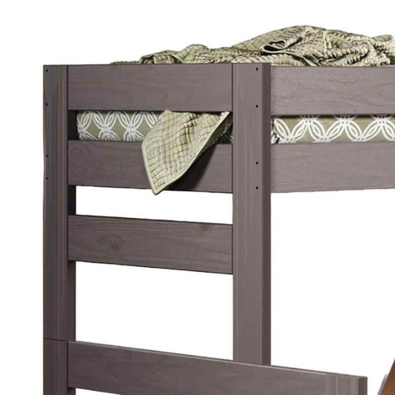 Damie Twin/Full Bunk Bed with Ladder, Brazilian Pine, Gray Solid Wood
