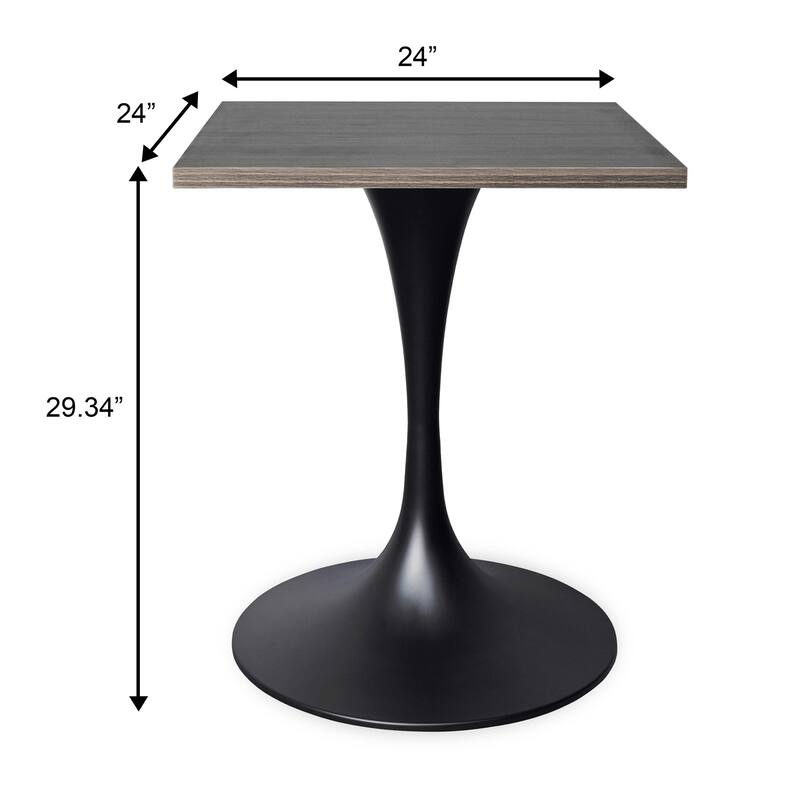 Verve 24 in. Wide Dining Table Square MDF Wood Tabletop in Black Stainless Steel Pedestal Base Accent Kitchen Table