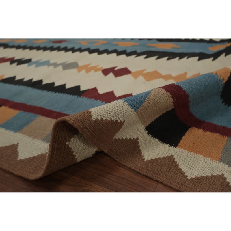 Hand Woven Oriental 100% Wool Carpet Southwestern Tribal Beige & Ivories Kilim Area Rug - 11' 10'' X 5' 2''