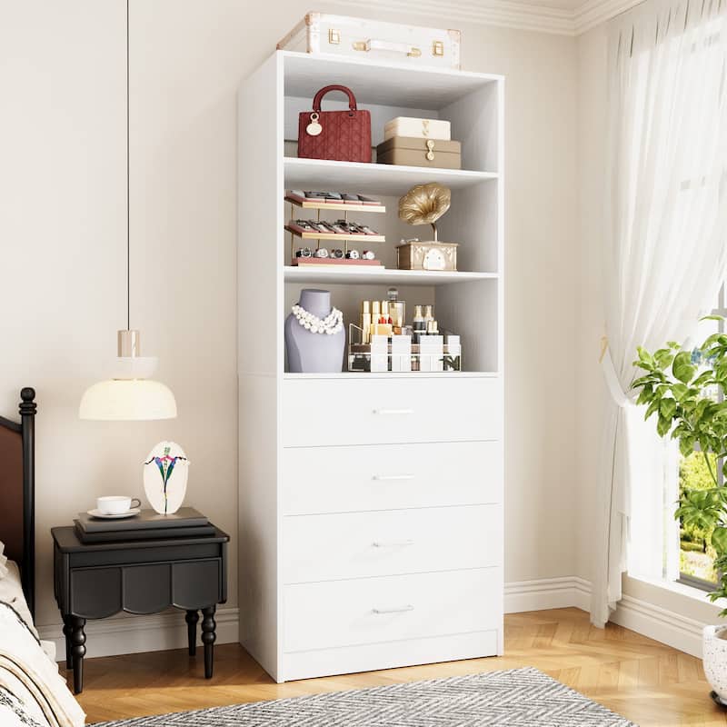 Freestanding Closet Organizer with 4 Drawers and 4 Shelves, Wooden Closet System for Walk-in Closet - White