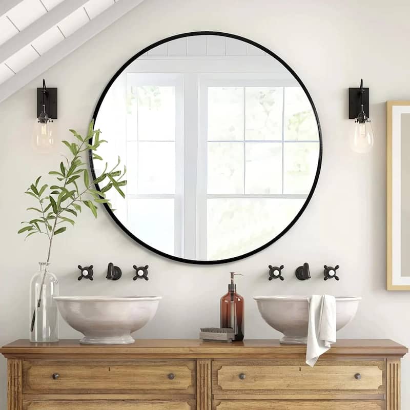 GDFStudio - Casa Luxury Modern Oversized Round Metal Bathroom Vanity Wall Mirror with Bold Visual Impact