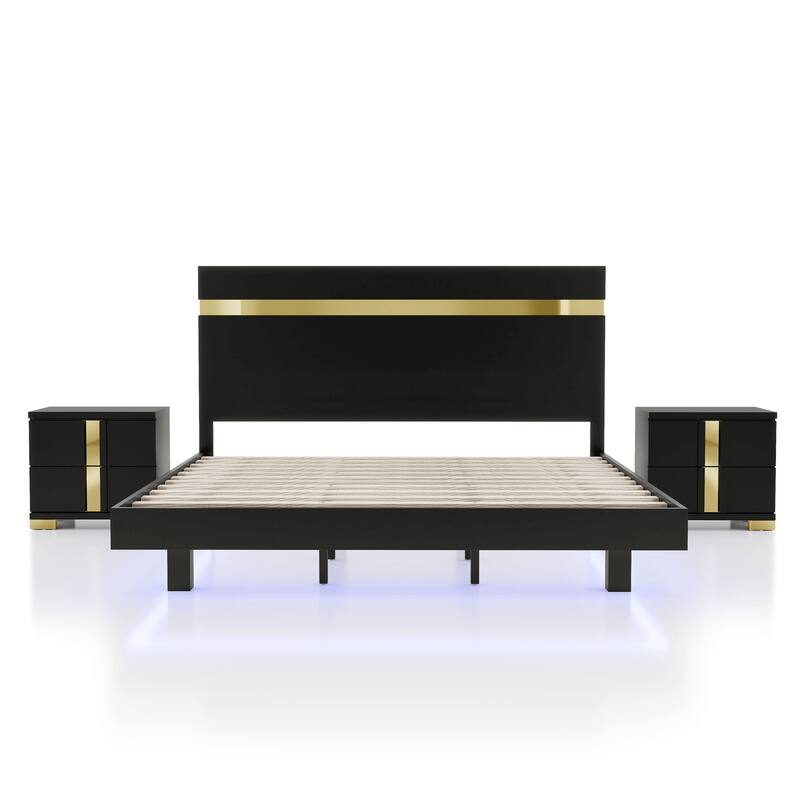 Furniture of America Halifax Modern 3-Piece Wood Platform Bedroom Set with Underbed LED